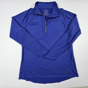 LL Bean‎ Shirt Women Medium Pullover 1/4 Zip Blue Midweight Base Layer Thumbhole